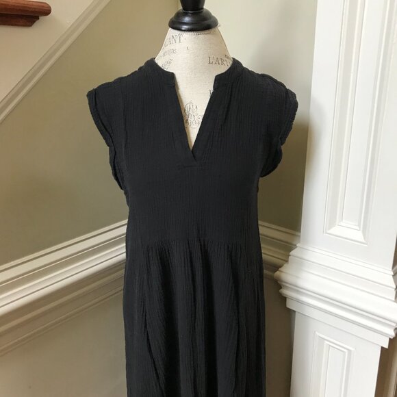 We are Sundays Cotton Gauze Midi Dress Womens 2 Small Black V-Neck Sleeveless - Picture 3 of 11